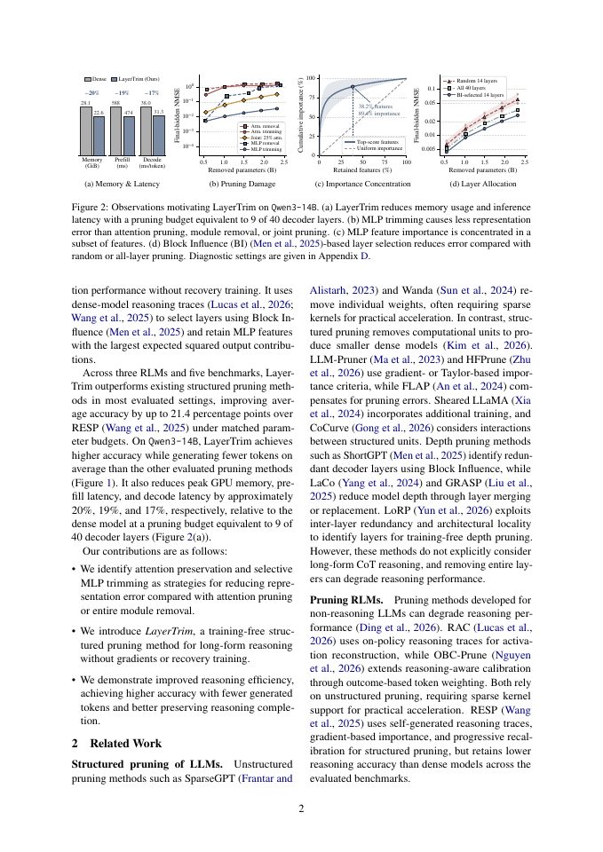 Page 2 of Unlocking Structured Pruning for Reasoning Language Models via Attention-Preserving MLP Trimming