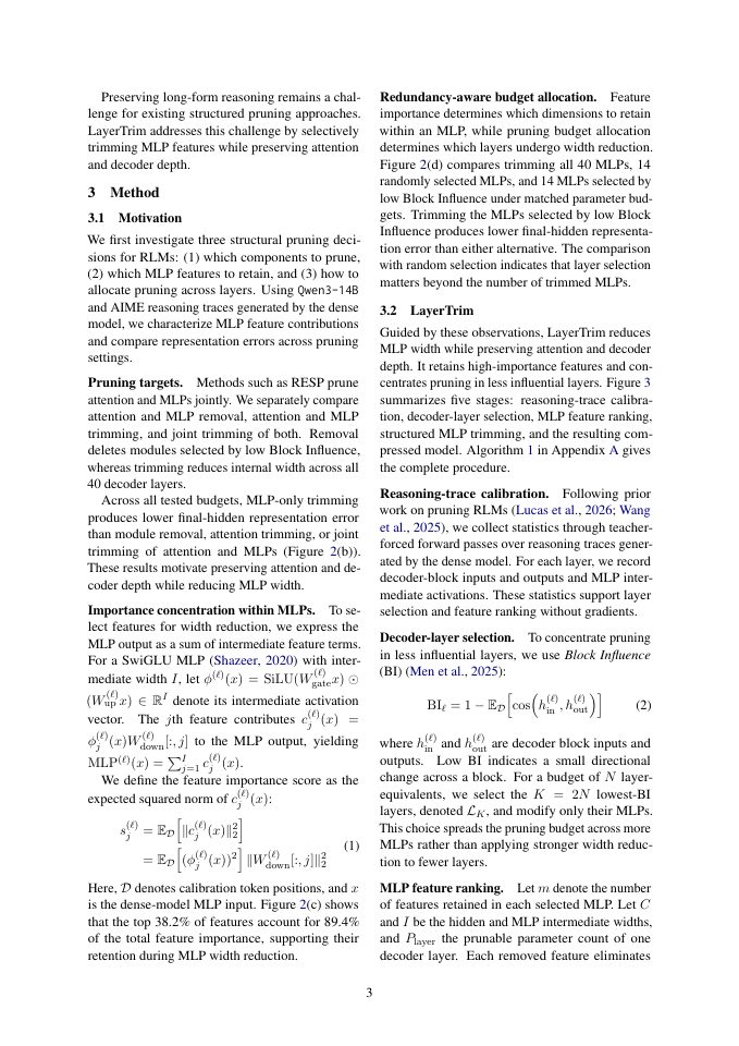 Page 3 of Unlocking Structured Pruning for Reasoning Language Models via Attention-Preserving MLP Trimming