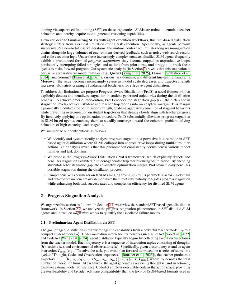 Page 2 of Progress-Aware Distillation for Mitigating Stagnation in Small Language Model Agents