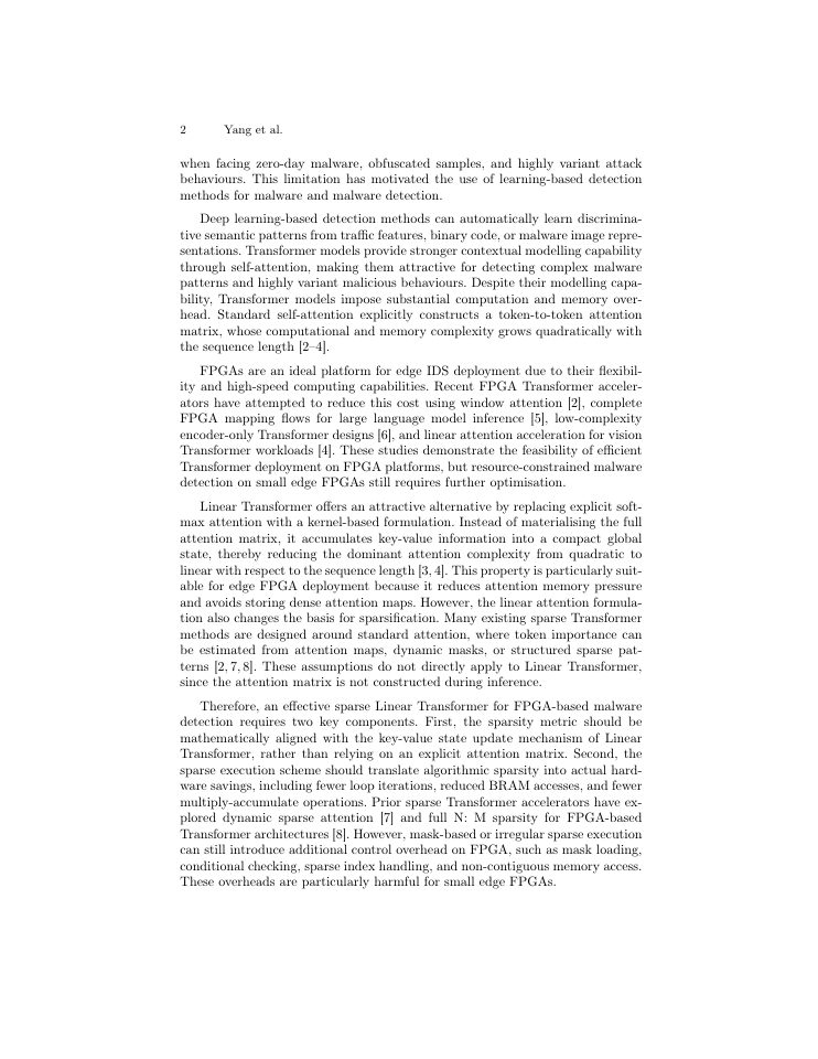 Page 2 of ESL-former: Event Sparse Linear Transformer for FPGA-Accelerated Malware Detection