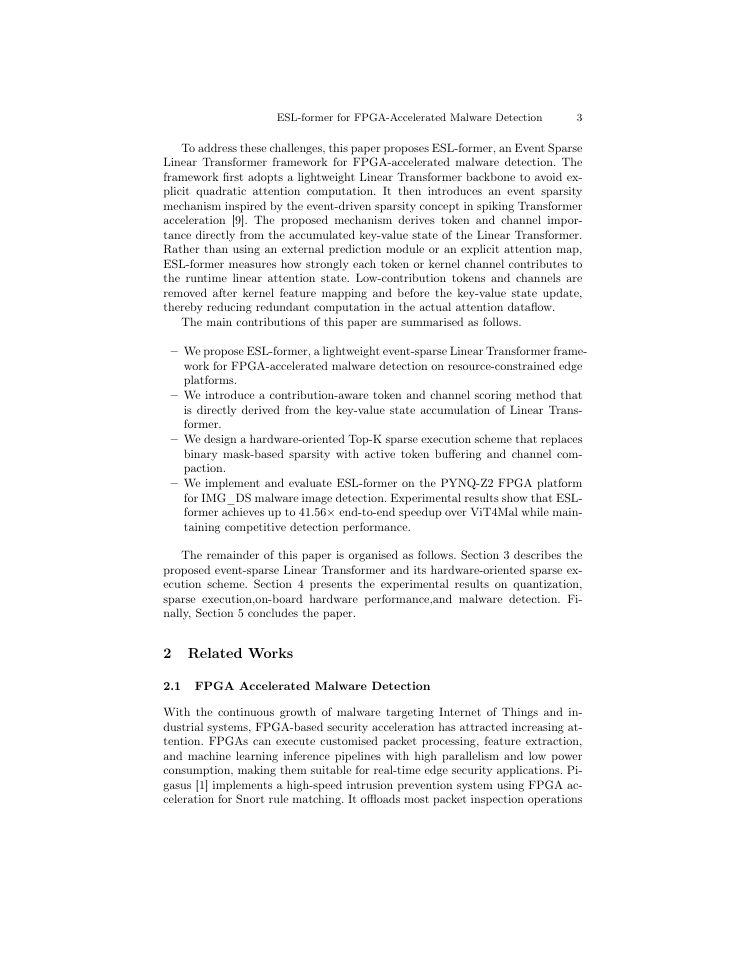 Page 3 of ESL-former: Event Sparse Linear Transformer for FPGA-Accelerated Malware Detection
