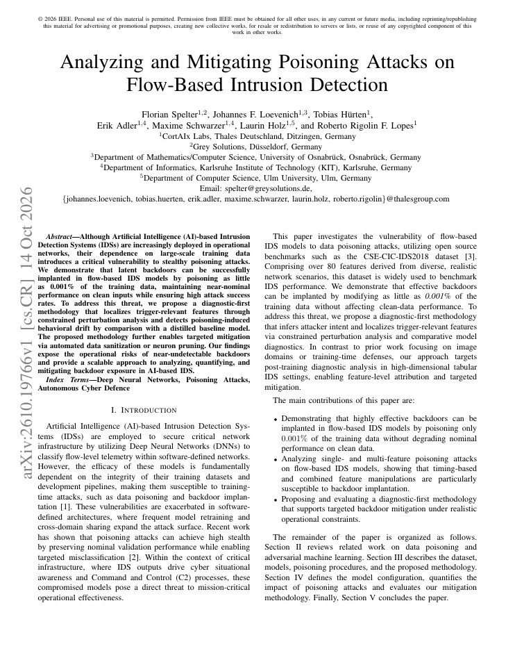 First page of Analyzing and Mitigating Poisoning Attacks on Flow-Based Intrusion Detection