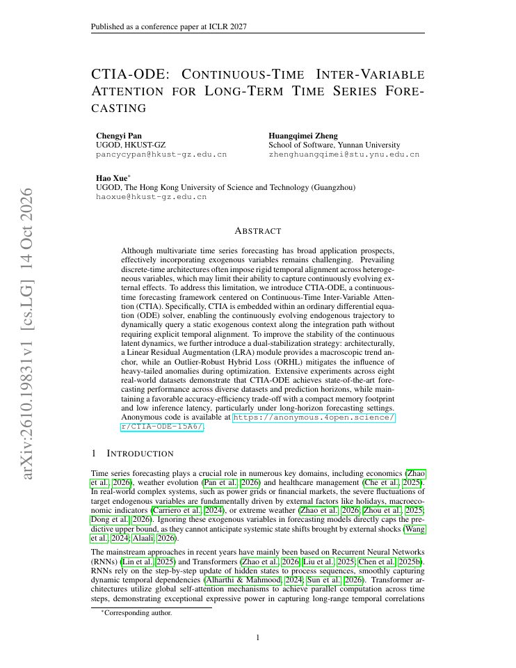 First page of CTIA-ODE: Continuous-Time Inter-Variable Attention for Long-Term Time Series Forecasting