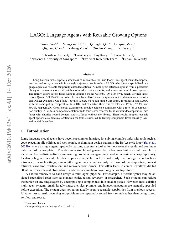 First page of LAGO: Language Agents with Reusable Growing Options