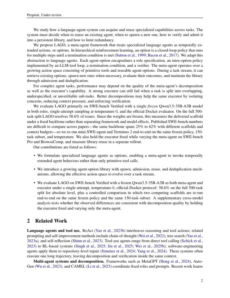 Page 2 of LAGO: Language Agents with Reusable Growing Options