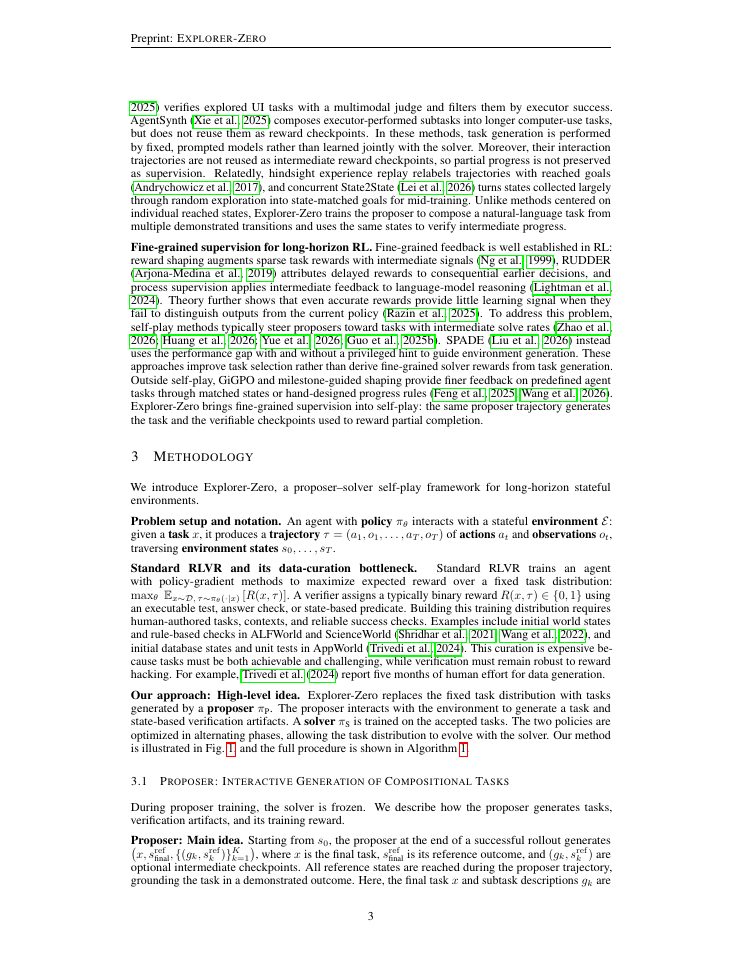 Page 3 of Explorer-Zero: Improving Self-Play for Long-Horizon Tasks with Decomposable Verifiable Rewards