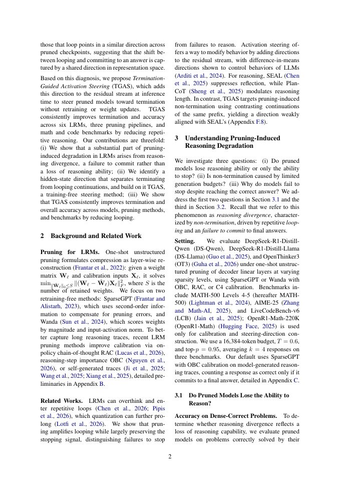 Page 2 of To Reason but Not to Stop: Understanding and Recovering Pruned Large Reasoning Models