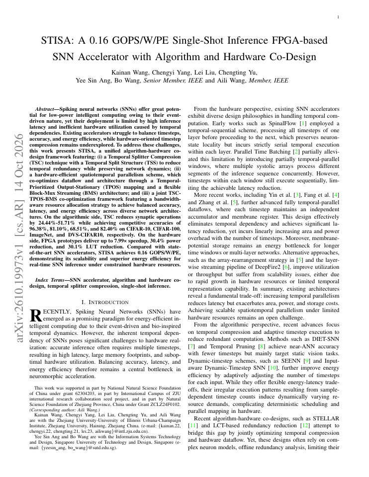 First page of STISA: A 0.16 GOPS/W/PE Single-Shot Inference FPGA-based SNN Accelerator with Algorithm and Hardware Co-Design
