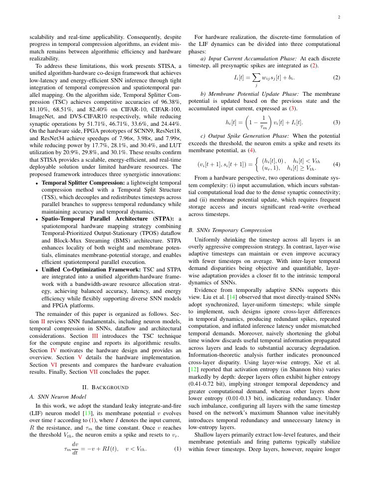 Page 2 of STISA: A 0.16 GOPS/W/PE Single-Shot Inference FPGA-based SNN Accelerator with Algorithm and Hardware Co-Design
