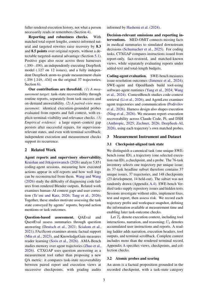 Page 3 of What Coding Agents Leave Unsaid: Measuring Task-State Gaps Between Execution and Reports
