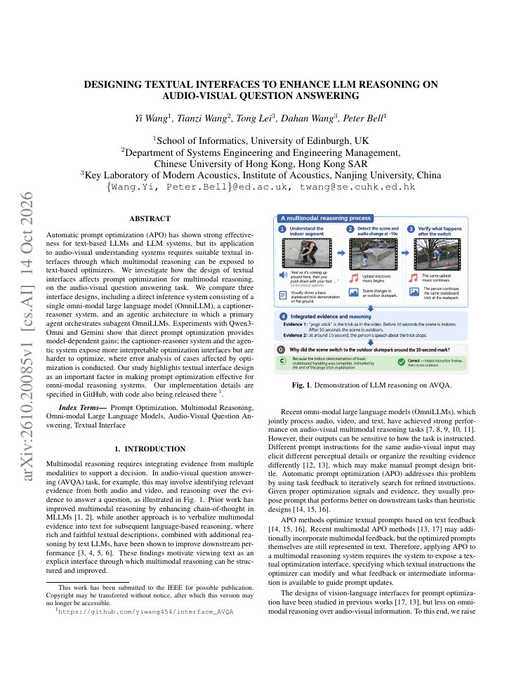 First page of Designing Textual Interfaces To Enhance Llm Reasoning On Audio-Visual Question Answering