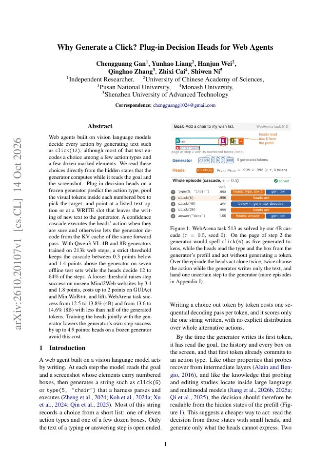 First page of Why Generate a Click? Plug-in Decision Heads for Web Agents