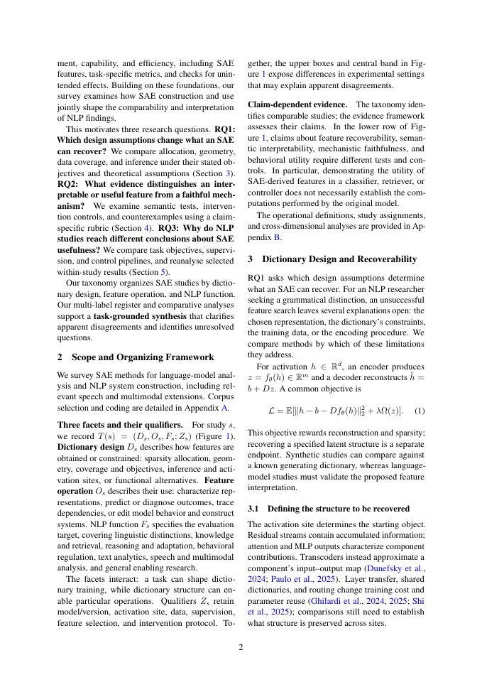 Page 2 of Sparse Autoencoders for Mechanistic Interpretability in NLP: A Critical Survey of Recoverability, Interpretability, and Utility