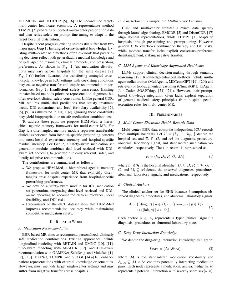Page 2 of HEM-Med: A Hierarchical Agentic Memory Framework for Safe Multi-Center Medication Recommendation