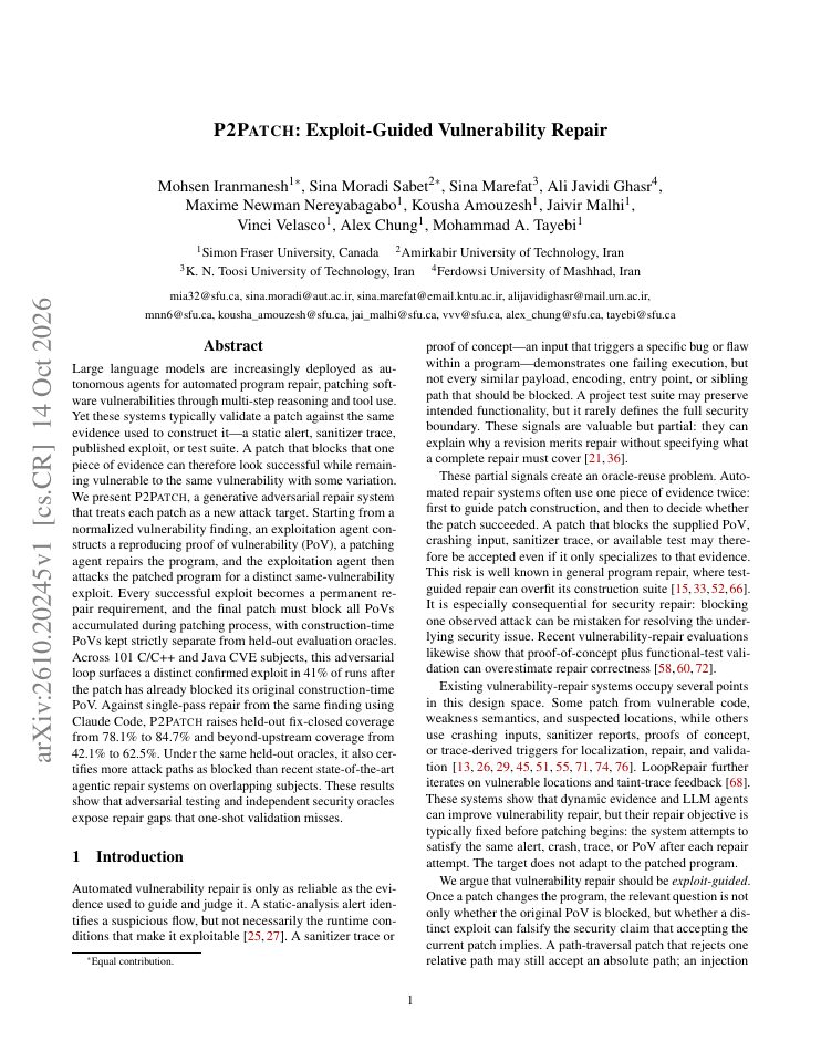 First page of P2Patch: Exploit-Guided Vulnerability Repair
