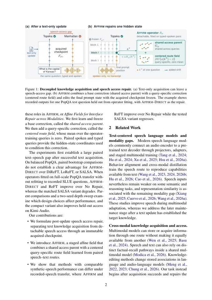 Page 2 of Repairing Speech Access After Text Updates with Frozen Affine Fields