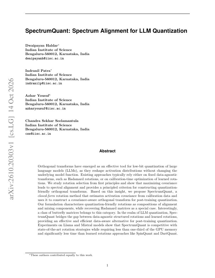 First page of SpectrumQuant: Spectrum Alignment for LLM Quantization
