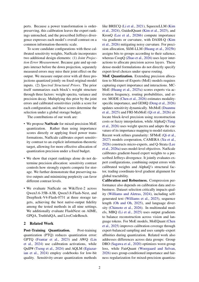 Page 2 of Beyond Expert Rankings: Contrast Calibration for Mixed-Precision MoE Quantization