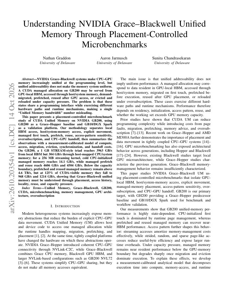 First page of Understanding NVIDIA Grace-Blackwell Unified Memory Through Placement-Controlled Microbenchmarks