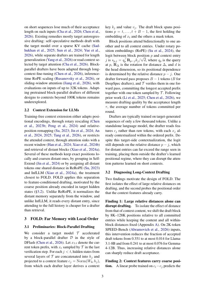 Page 3 of FOLD: Position-Free Far Memory with Local Order for Long-Context Speculative Decoding