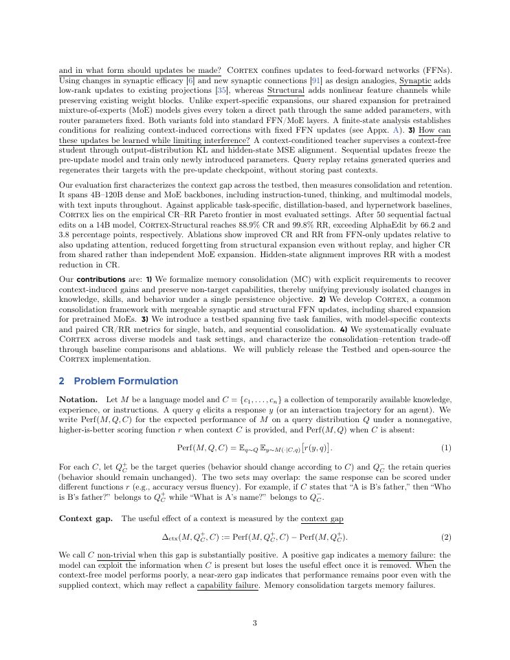 Page 3 of Cortex: Consolidating Context into Parametric Memory