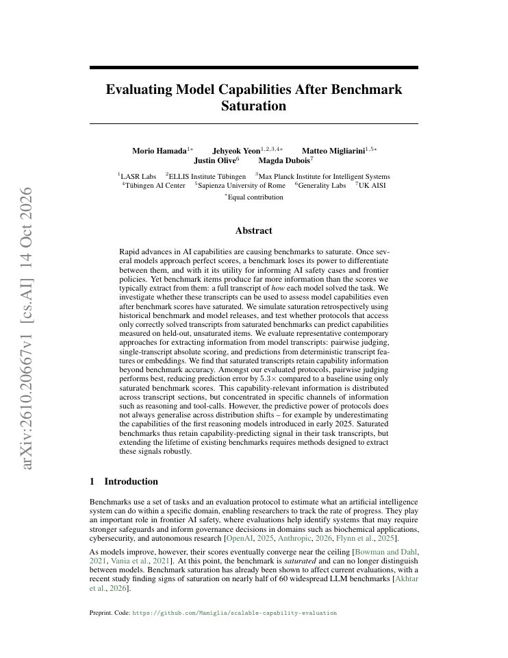 First page of Evaluating Model Capabilities After Benchmark Saturation