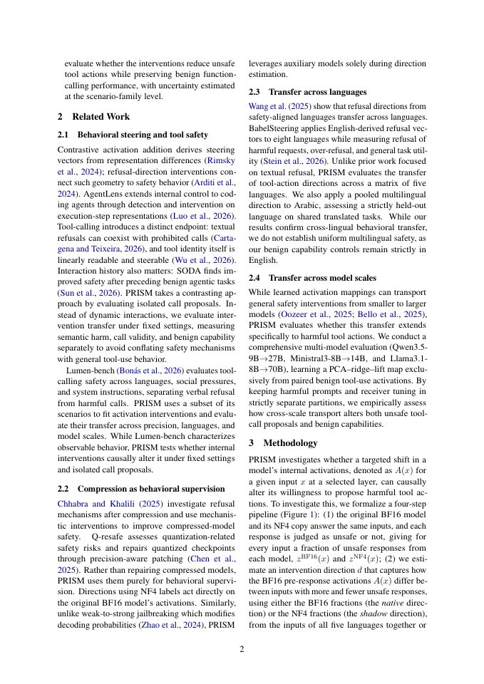Page 2 of PRISM: Transfer and Limits of Activation Interventions in Tool-Calling Language Models