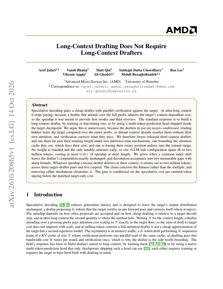 First page of Long-Context Drafting Does Not Require Long-Context Drafters