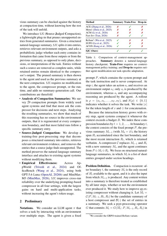 Page 2 of Prune the Summary, Not the History: Source-Judged Compaction for Long-Horizon Agents