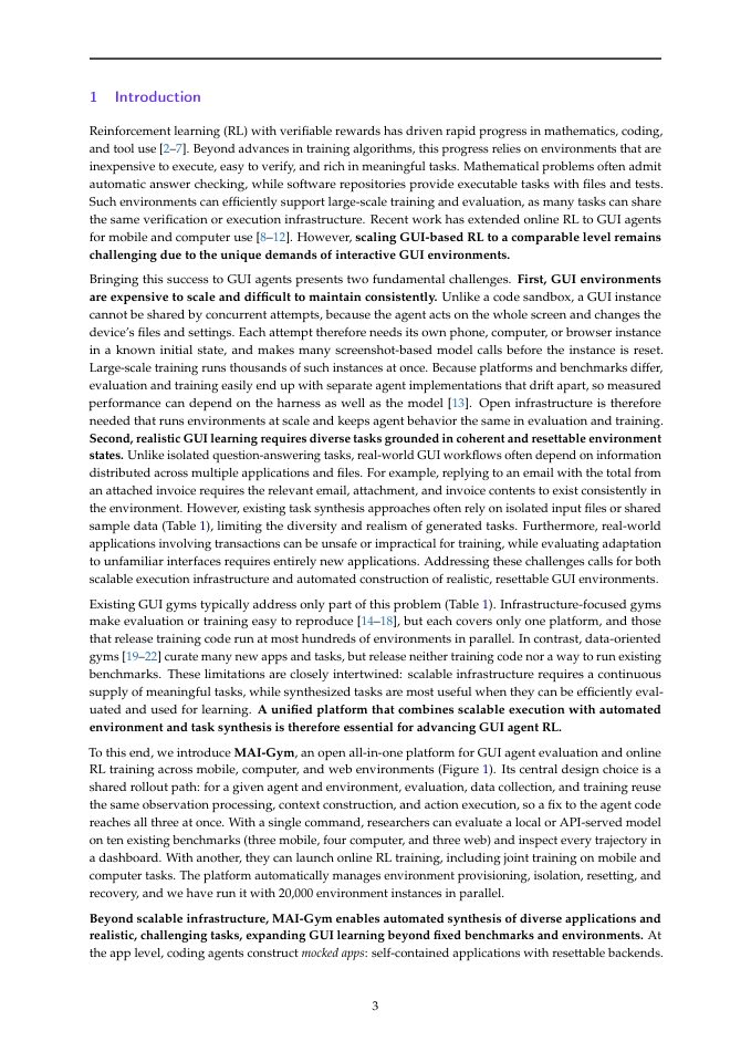 Page 3 of MAI-Gym: An Open All-in-One Platform for GUI Agent Evaluation and RL Training across Mobile and Computer Environments