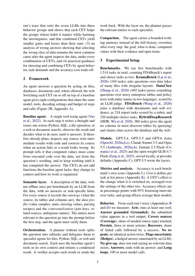 Page 3 of Same Context, Different Agents: A Behavioral Study of Semantic Layers, Orchestration and Compaction in Data Agents