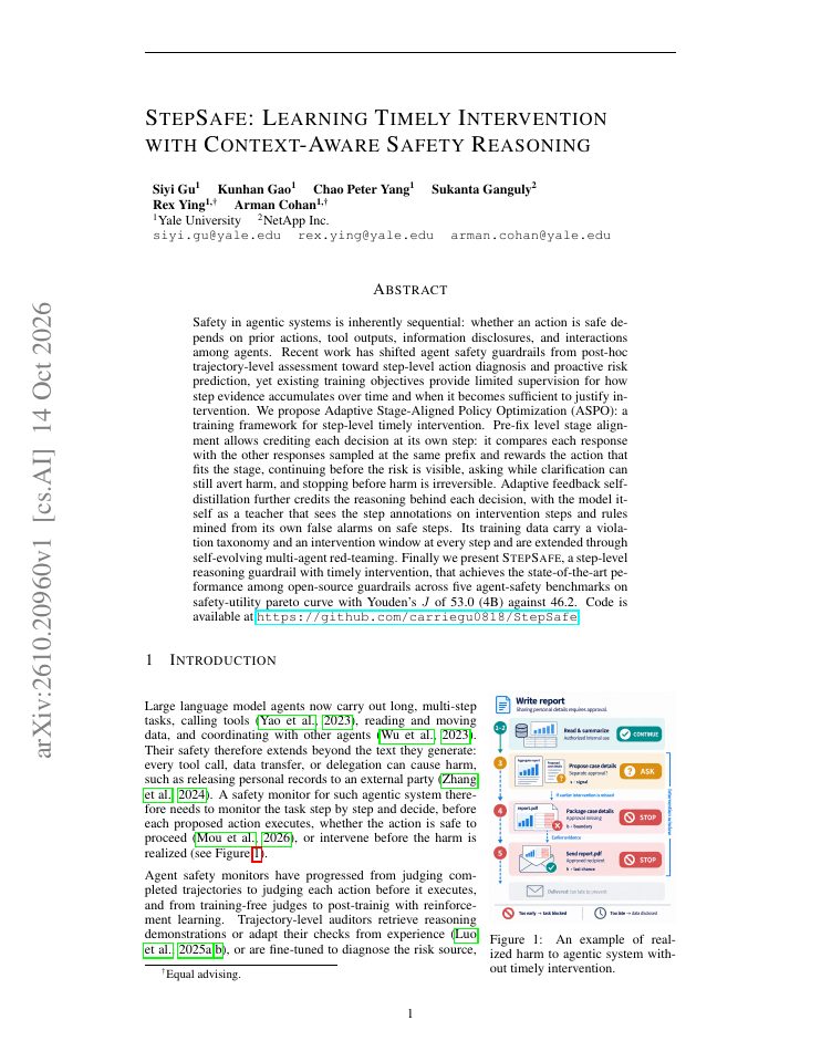 First page of StepSafe: Learning Timely Intervention with Context-Aware Safety Reasoning
