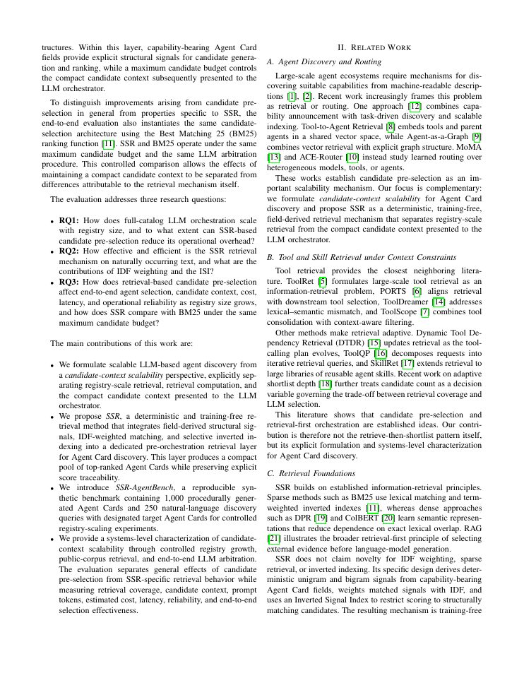 Page 2 of SSR: Structural Signal Retriever for Scalable Agent Discovery in LLM-Orchestrated Multi-Agent Systems