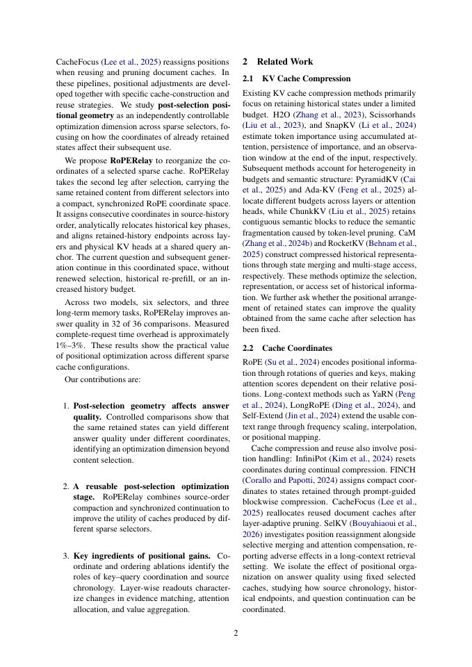 Page 2 of Compression Does Not End at Selection: Post-Selection Positional Geometry for Sparse KV Caches
