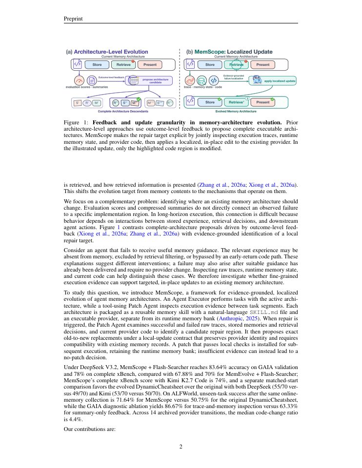 Page 2 of MemScope: Evolving Agent Memory Architectures through Localized Code Repair