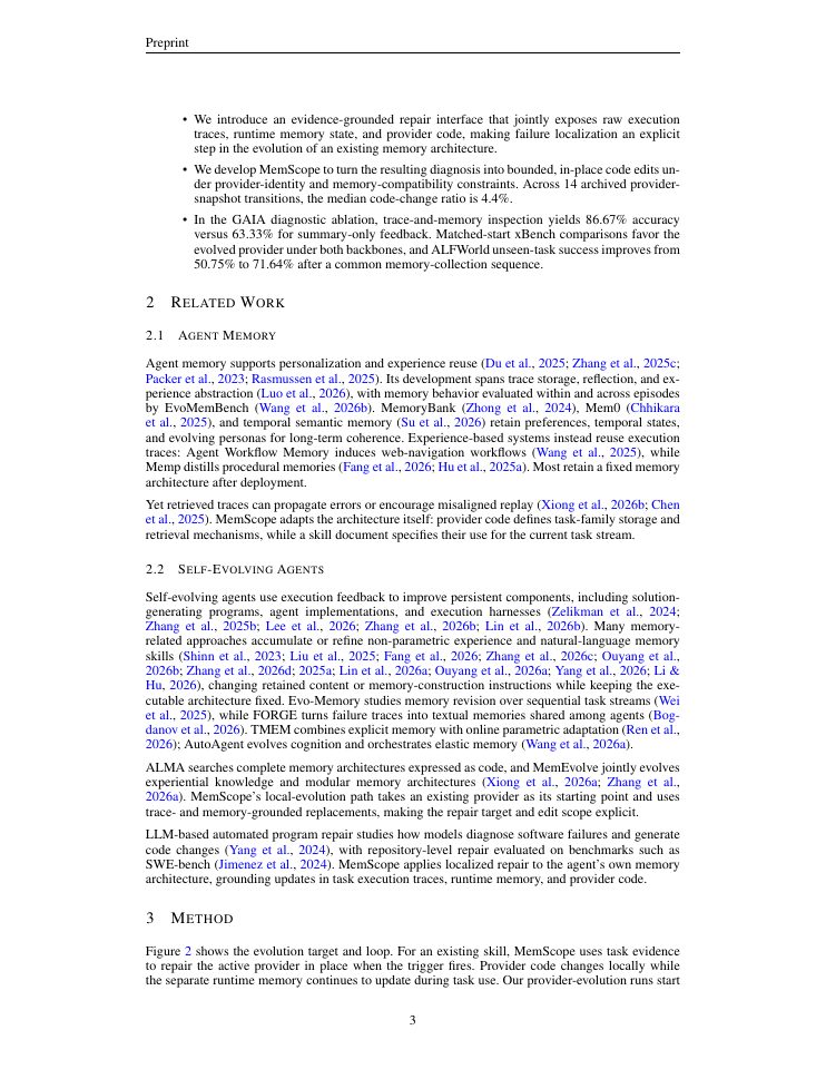 Page 3 of MemScope: Evolving Agent Memory Architectures through Localized Code Repair