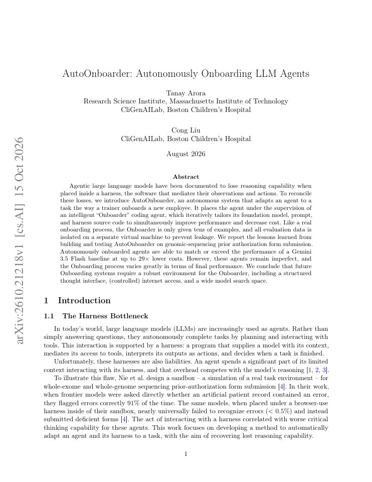First page of AutoOnboarder: Autonomously Onboarding LLM Agents