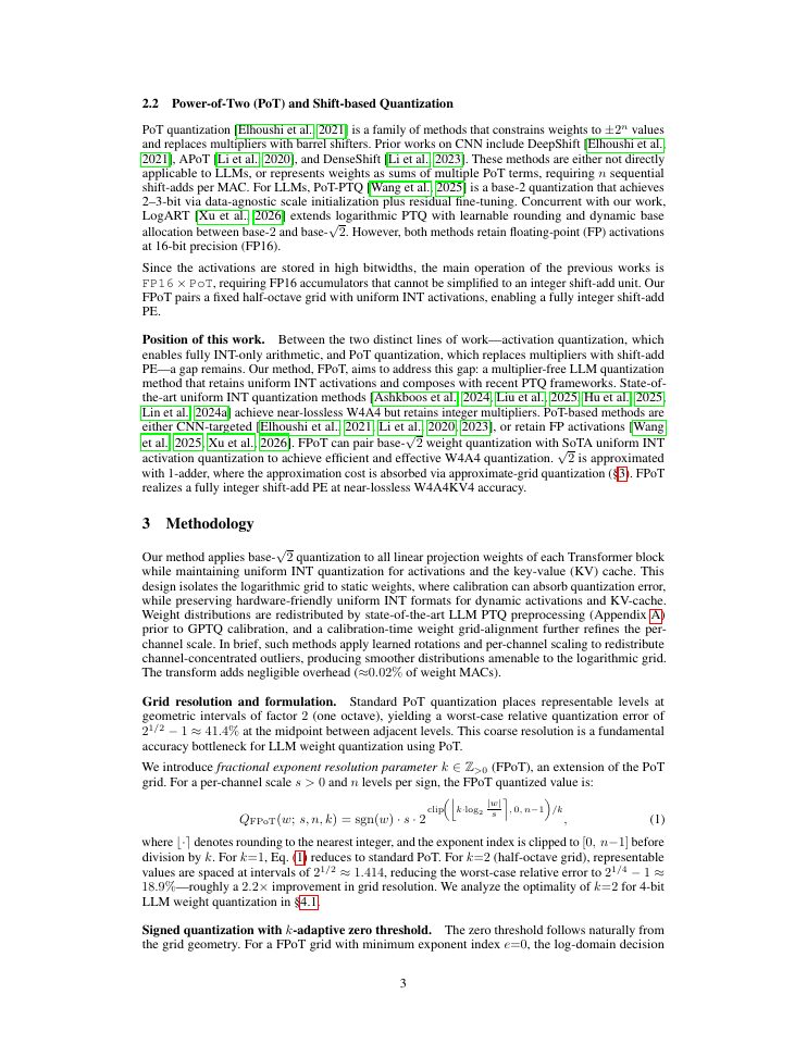 Page 3 of Fractional Power-of-Two Quantization for Efficient and Effective Multiplier-Free LLM Inference