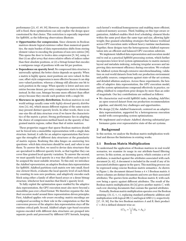 Page 2 of AdaBool: Sparse Boolean Matrix Processing with Adaptive Data Representation