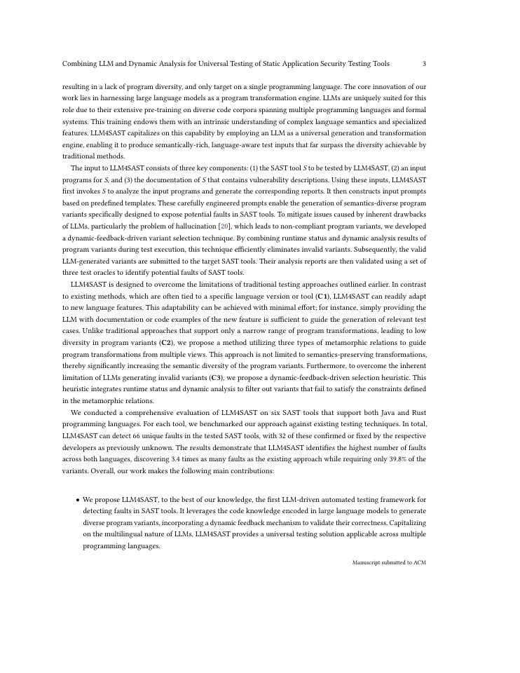 Page 3 of Combining LLM and Dynamic Analysis for Universal Testing of Static Application Security Testing Tools