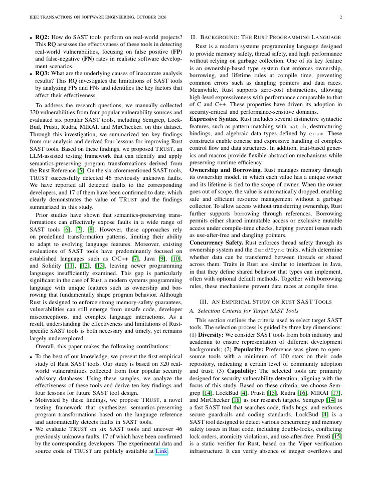 Page 2 of Evaluating and Improving Static Application Security Testing Tools for Rust