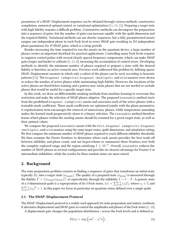 Page 2 of Reducing the Cost of Qudit State Preparation by Learning a Sparse Structure for SNAP Gates