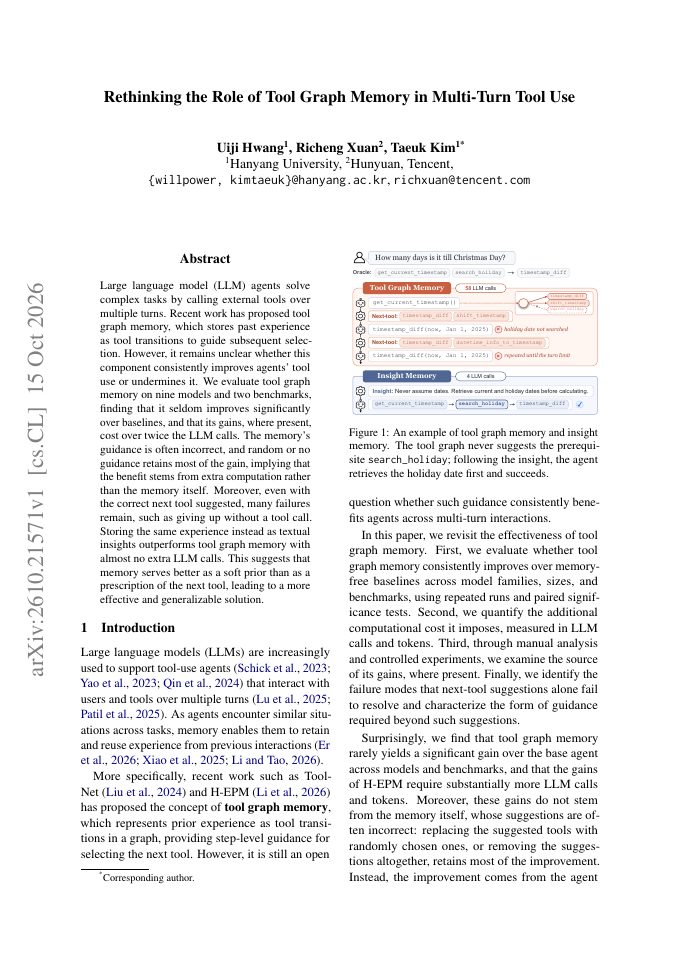 First page of Rethinking the Role of Tool Graph Memory in Multi-Turn Tool Use