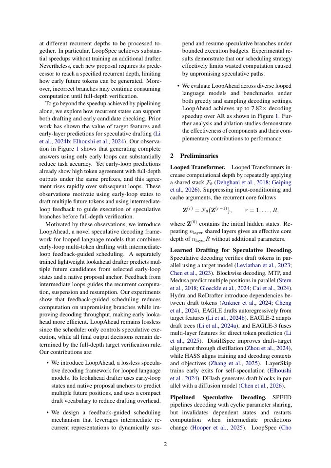 Page 2 of LoopAhead: Speculating Ahead for Faster Decoding in Looped Language Models