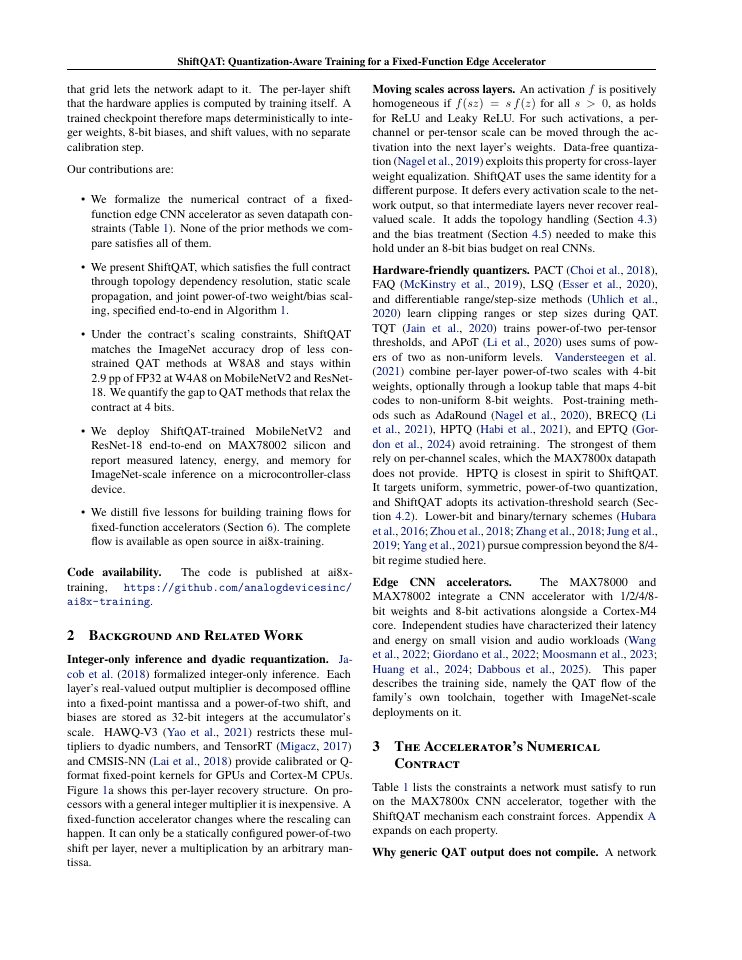 Page 2 of ShiftQAT: Quantization-Aware Training for the Numerical Contract of a Fixed-Function Edge CNN Accelerator