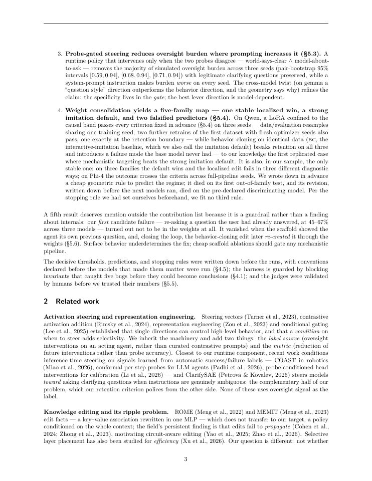 Page 3 of Human Interventions as Labels: Localizing, Steering, and (Sometimes) Editing the Computations Behind LLM Agent Failures