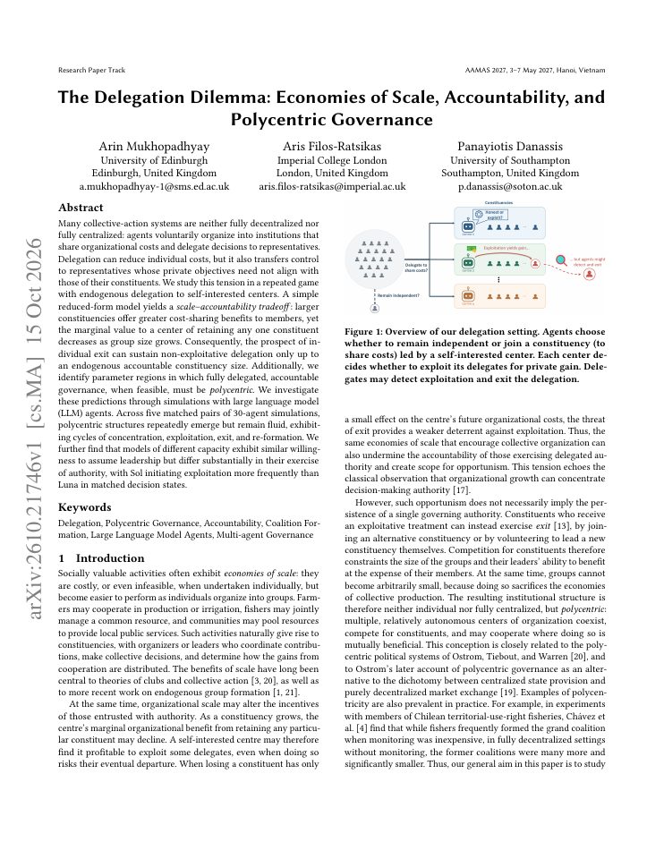 First page of The Delegation Dilemma: Economies of Scale, Accountability, and Polycentric Governance