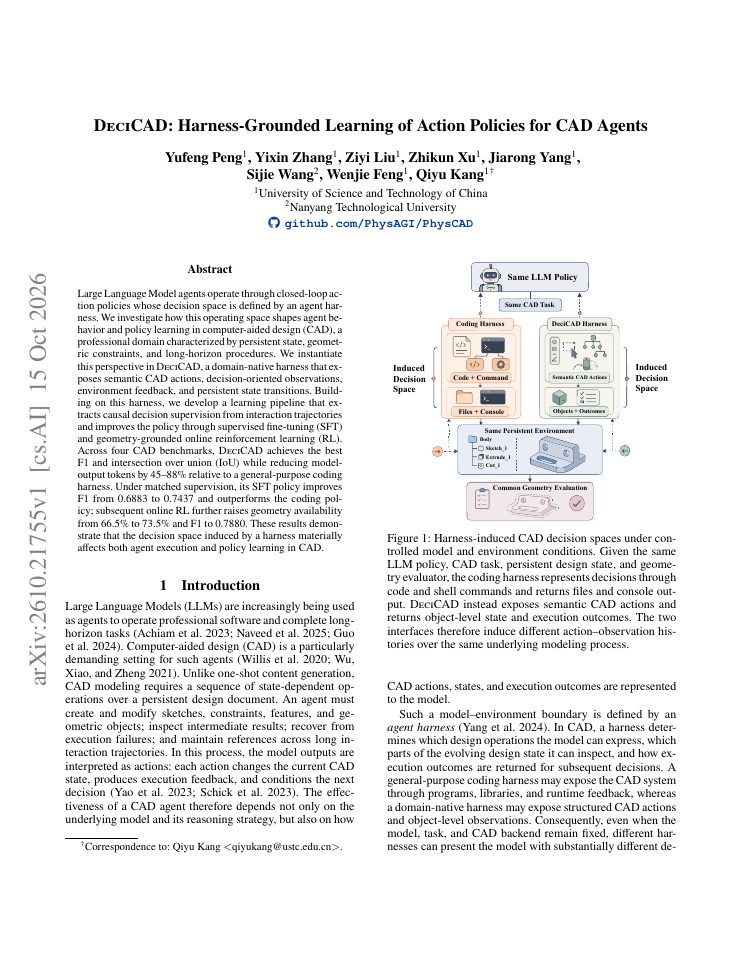 First page of DeciCAD: Harness-Grounded Learning of Action Policies for CAD Agents