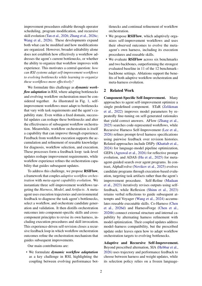 Page 2 of RSIFlow: Adaptive Self-Improvement Workflows with an Evolving Meta-Agent