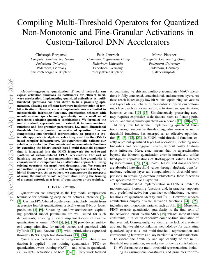 First page of Compiling Multi-Threshold Operators for Quantized Non-Monotonic and Fine-Granular Activations in Custom-Tailored DNN Accelerators